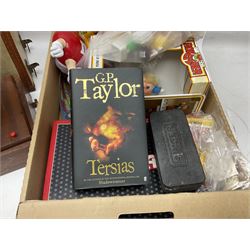 Signed first edition of Tersias by G.P Taylor, together with a cased Pfaff sewing machine, Royal typewriter, Children's books, magazines and toys including Dandy and a Rokefeber clown toy, and a collection of vinyl LPs and 7 inch singles