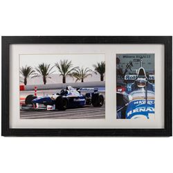 Ten signed Formula 1 photographs, comprising eight Damon Hill examples, Jenson Button and a Nigel Mansell example, nine with certificates of authenticity from Write Stuff Autographs, all framed, largest H47cm, W67cm