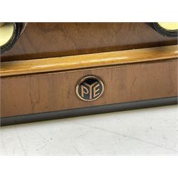 1955 Pye Fenman II valve radio in walnut veneered case, W58cm, together with a 1950s McMichael Type 854 valve radio with Bakelite knobs, W47cm H39cm D24cm, and 1957 Ekco Type A320 radio in dark walnut veneered case (3)