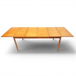 Vejle Stole - Mid 20th century Danish teak table extending and dropleaf table, raised on square supports, extends to 180cm with leaves up, extends to 270cm with leaves up and additional two leaves