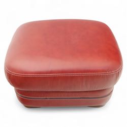 Bardi, Italy - two-seat sofa and footstool, upholstered in deep red leather, stool 72x63x39cm 