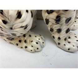 Ronzan fireside model of a snow leopard, with printed mark beneath, H38cm 