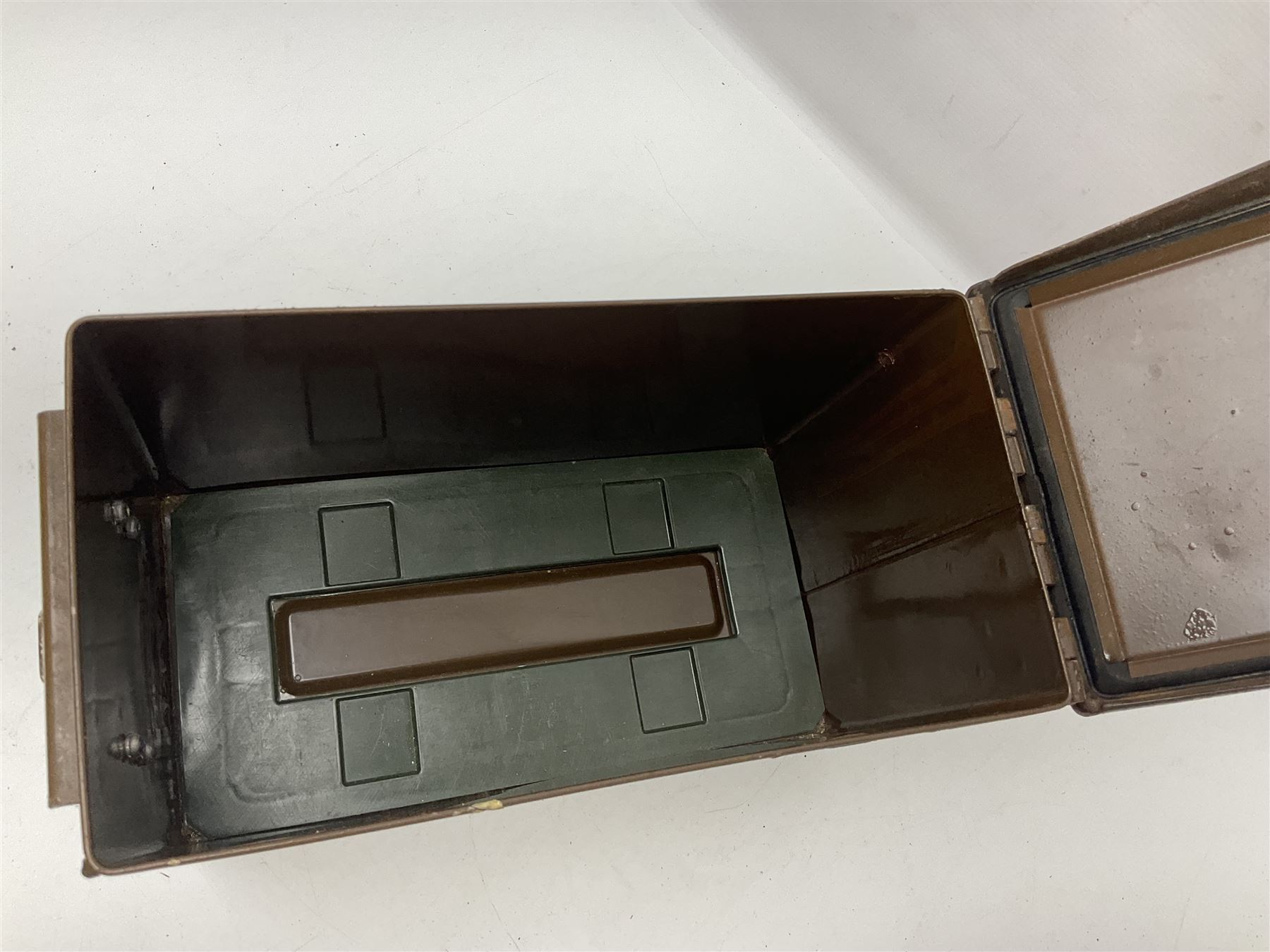 Miscellaneous shooting accessories - W.J. Bowman & Sons clay pigeon launcher; two leather cartridge belts; three cartridge bags; two canvas/leather game bags; and two metal/wooden cartridge boxes