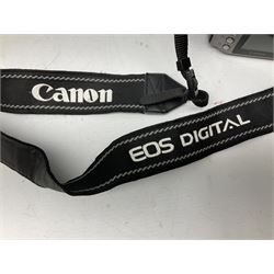 Canon EOS 300D Digital SLR in silver, with Canon 'Zoom Lens EF-S18-55mm 1:3.5-5.6', with soft shell bag and instruction manual