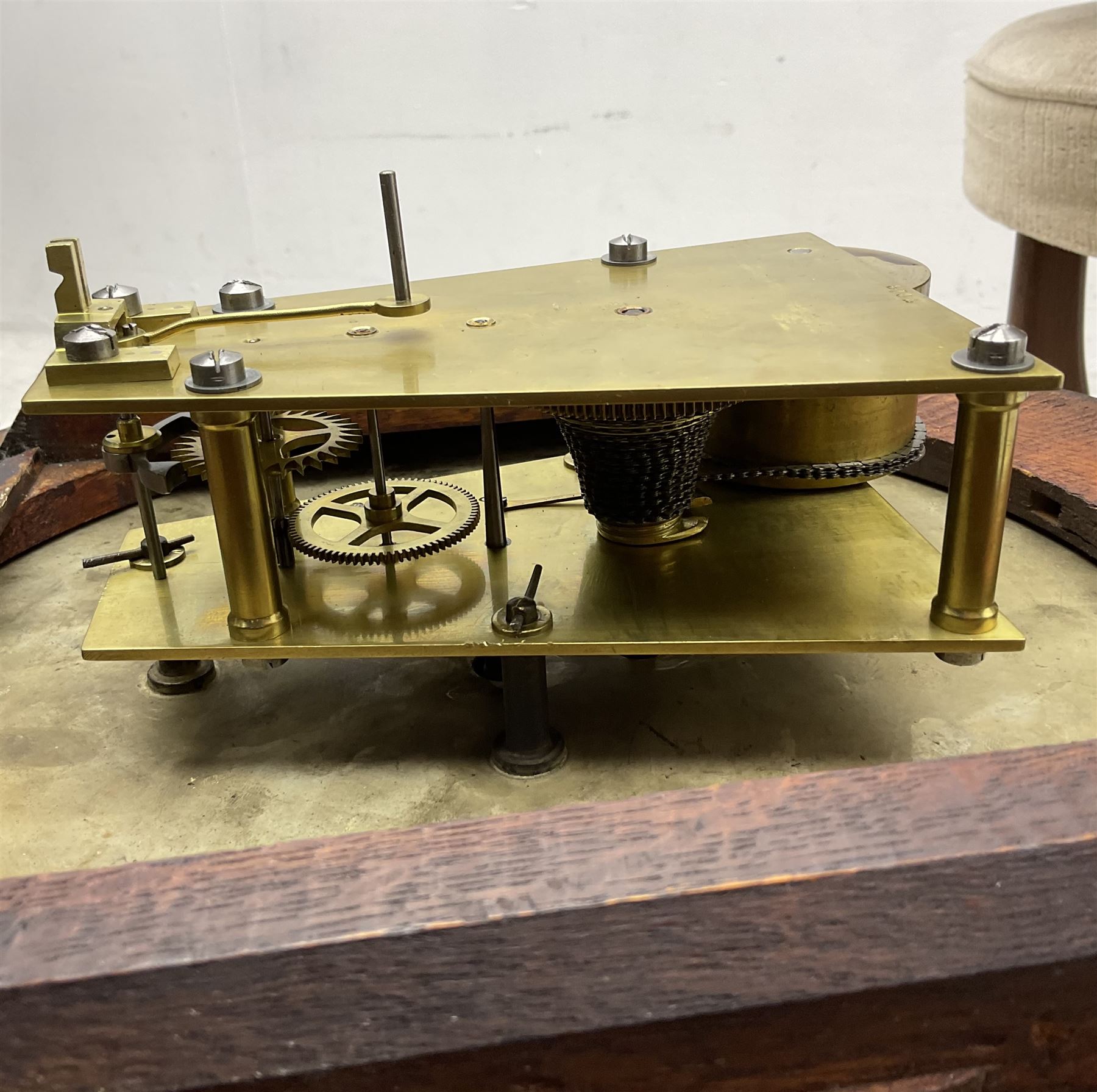 English - Early 20th century 8-day oak cased wall clock c1920, with a spun bezel and 12