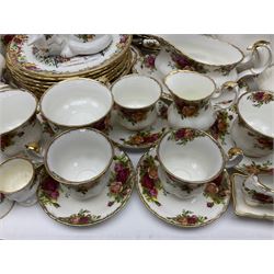 Royal Albert Old Country Roses pattern part tea and dinner service, including coffee pot, miniature teapot and stand, eight dinner plates, cake stand, sauce boat etc 