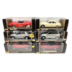 Maisto - six 1:18 scale models comprising Chrysler PT Cruiser; Honda S2000; Mercedes-Benz A-Class; Mercedes-Benz ML320; Special Edition Jaguar Mark II; and Special Edition Mustang Mach III; all boxed (6)