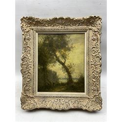 A Gillard (French 19th Century): Figure Foraging by a Shoreline, oil on canvas signed 25cm x 20cm 