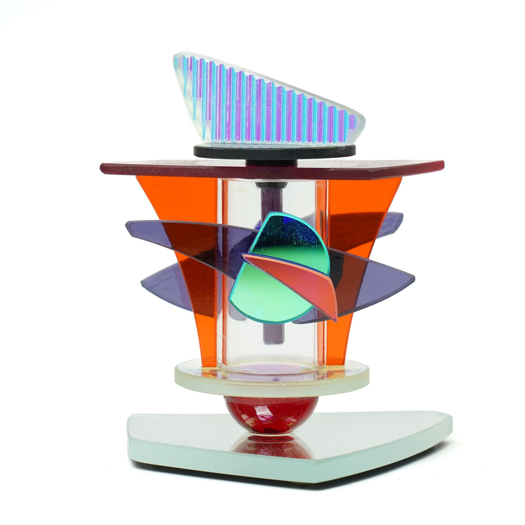 George Ponzini (American 1952-); modernist scent bottle, of abstract form with coloured and mirrored glass, H11cm