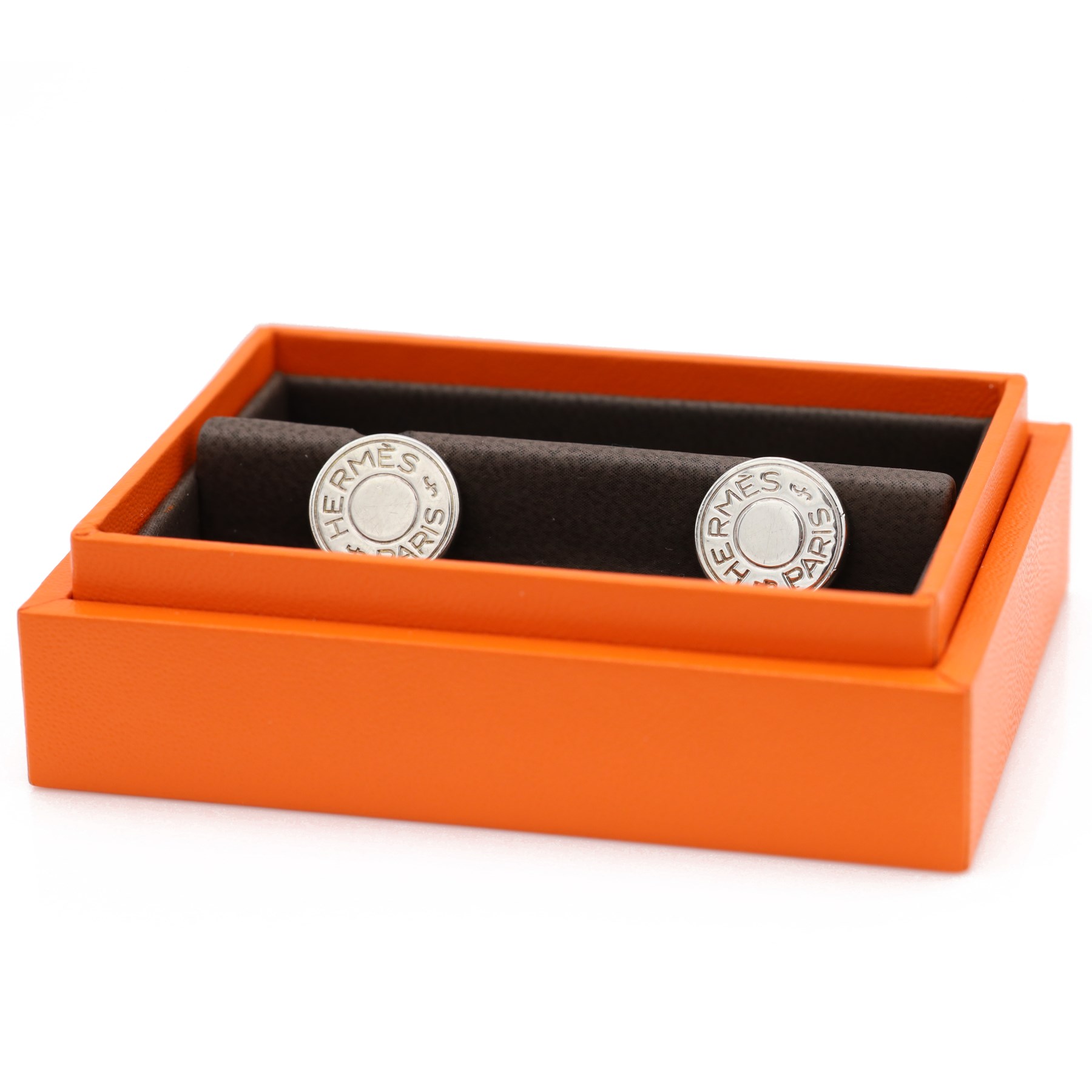 Hermès Ex-Libris Clou de Selle pair of silver cufflinks, London 2004, boxed