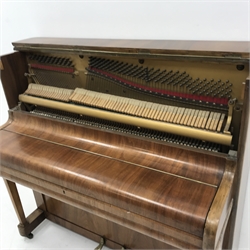 Godfrey walnut cased overstrung upright piano, W124cm, H113cm