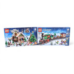 Two Lego Creator sets, comprising Winter Toy Shop no. 10249 and Winter Holiday Train no. 1...