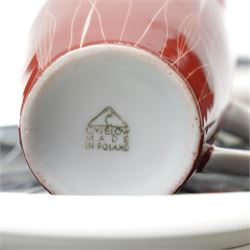 Polish 'Goplana' pattern mid-century coffee set, designed by Wincenty Potacki for Ćmielów, comprising coffee pot, creamer, sugar bowl, and five cups and saucers