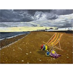 Vincent Browne (British 20th century): Bridlington Beach under Stormy Skies, oil on canvas signed and dated May '05, 59cm x 79cm