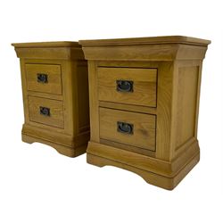 Pair oak bedside pedestals, each fitted with two drawers
