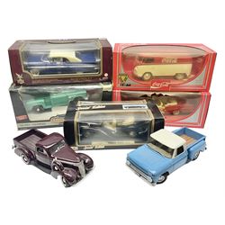  Seven 1:18 scale die-cast models by Ertl, Road legends, Maisto, Solido etc including two Coca Cola promotional vehicles; five boxed (7)