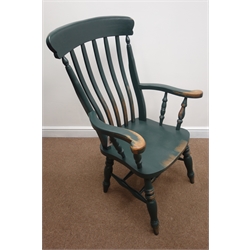  19th century country farmhouse armchair, painted in bottle green  