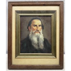 Russian School (Early 20th century): Portrait of Leo Tolstoy, oil on board unsigned 23cm x 20cm