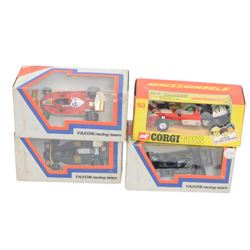 Collection of diecast Formula 1 and similar racing cars, comprising 1:14 scale Burago Lotus JPSMK4, eleven Corgi examples including 154 John Player Special Lotus, 155 Shadow and 159 Patrick Eagle Racing Car and five Yaxon Racing Team examples, all boxed