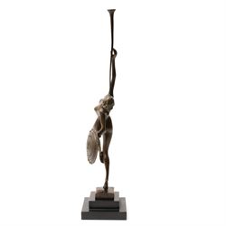 After Pierre Le Faguays (French 1892-1962): 'Jericho' Female Nude, bronze bearing signature and foundry mark, on black marble base, H43cm 