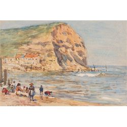 James William Booth (Staithes Group 1867-1953): Children on the Beach Staithes, watercolou...