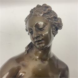 After Christopher Gabriel Allegrain (1710-1795),  Venus au bain, bronze, upon square plinth, Impressed F Barbedienne Fondeur, the base impressed C G Allegrain Fecit 1767, and bearing Barbedienne foundry seal, overall H51cm