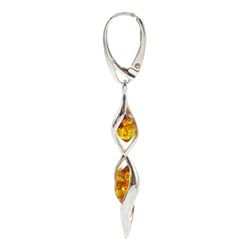 Silver Baltic amber twist design pendant earrings, stamped 925 