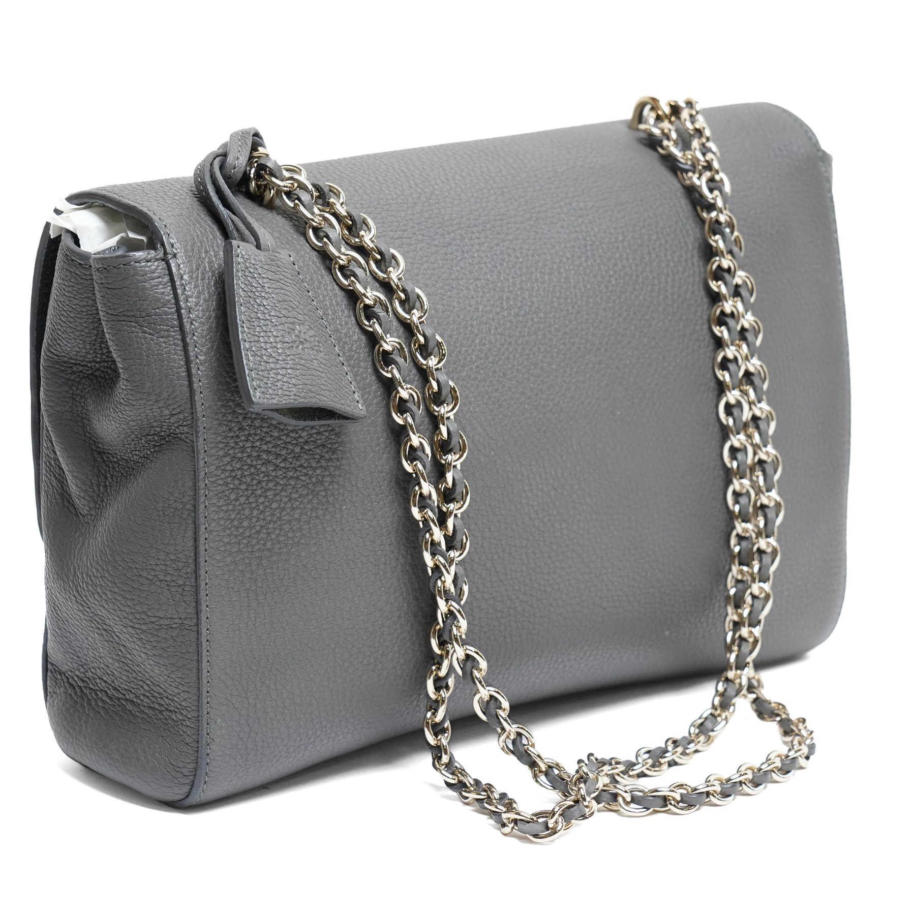 Mulberry - Medium Lily shoulder bag in Mole Grey Grainy Calf leather, the softly structured body with flap top, gold-tone Postman’s Lock fastening, hanging leather clochette and leather-woven chain shoulder strap, with original Mulberry product tag and dust bag