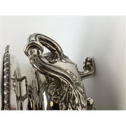 Matthew Boulton silver plated tureen and cover, the body of oval form with twin handles engraved with crest, probably for Whitgreave/Whitgrave family of Moseley Staffordshire, 'Regem Defendere Victum', (To defend the king even in his defeat/To defend the conquered king ), upon four paw feet, the cover with gadrooned rim and foliate loop handle 