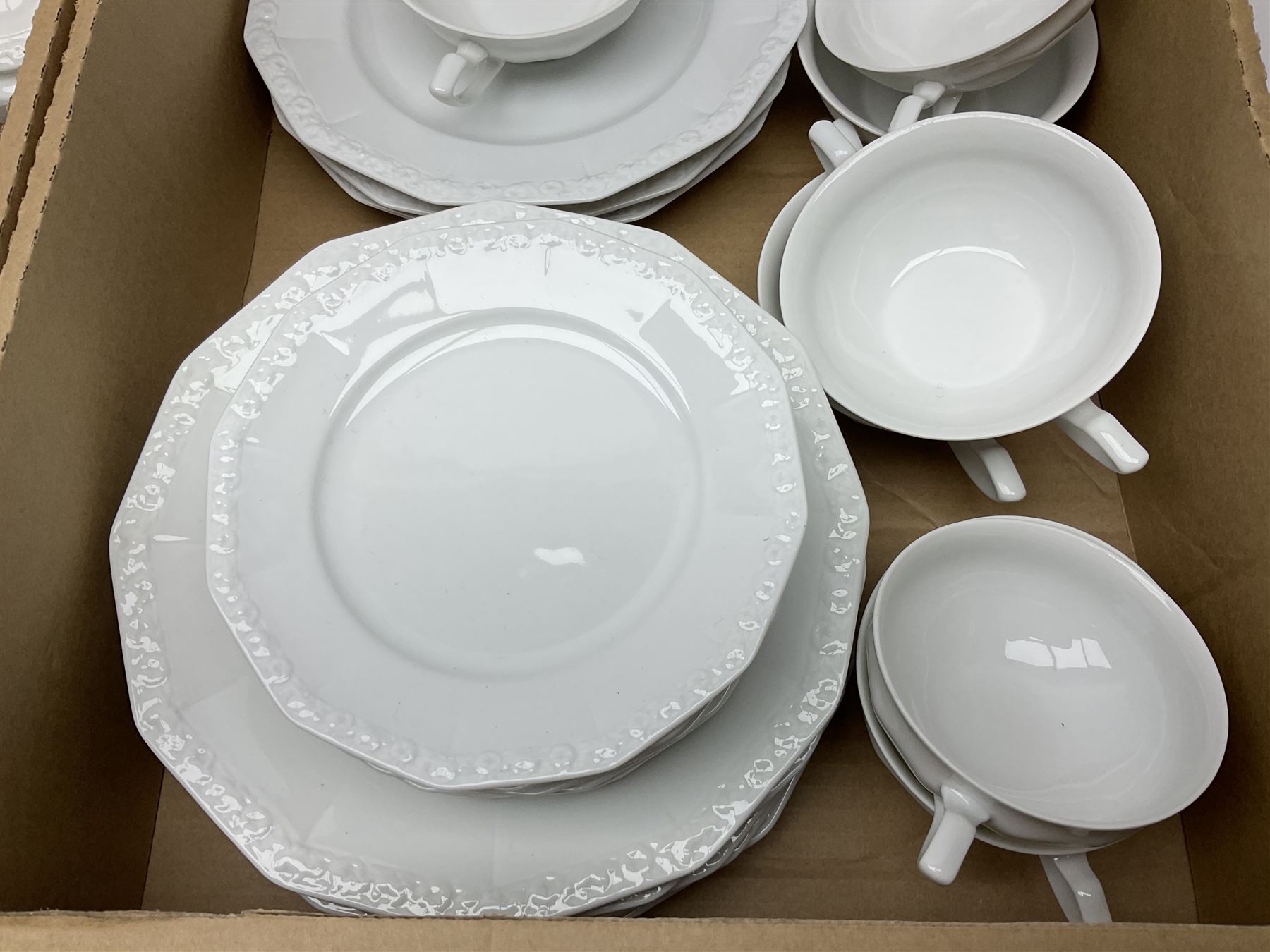 Rosenthal Classical Rose tea and dinner service for eight, including teapot, coffee pot, milk jug, covered sucrier, cups and saucers, dinner plates, serving dishes etc 