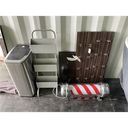 Various salon items, LED barber pole, magazine rack, sensor bin, wall mirrors  - THIS LOT IS TO BE COLLECTED BY APPOINTMENT FROM DUGGLEBY STORAGE, GREAT HILL, EASTFIELD, SCARBOROUGH, YO11 3TX