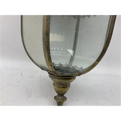 Bronzed finish classical style six sided glass lantern with bracket, D25cm, H50cm