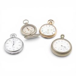 Waltham gold-plated keyless pocket watch, one other nickle pocket watch, compass and a Heu...