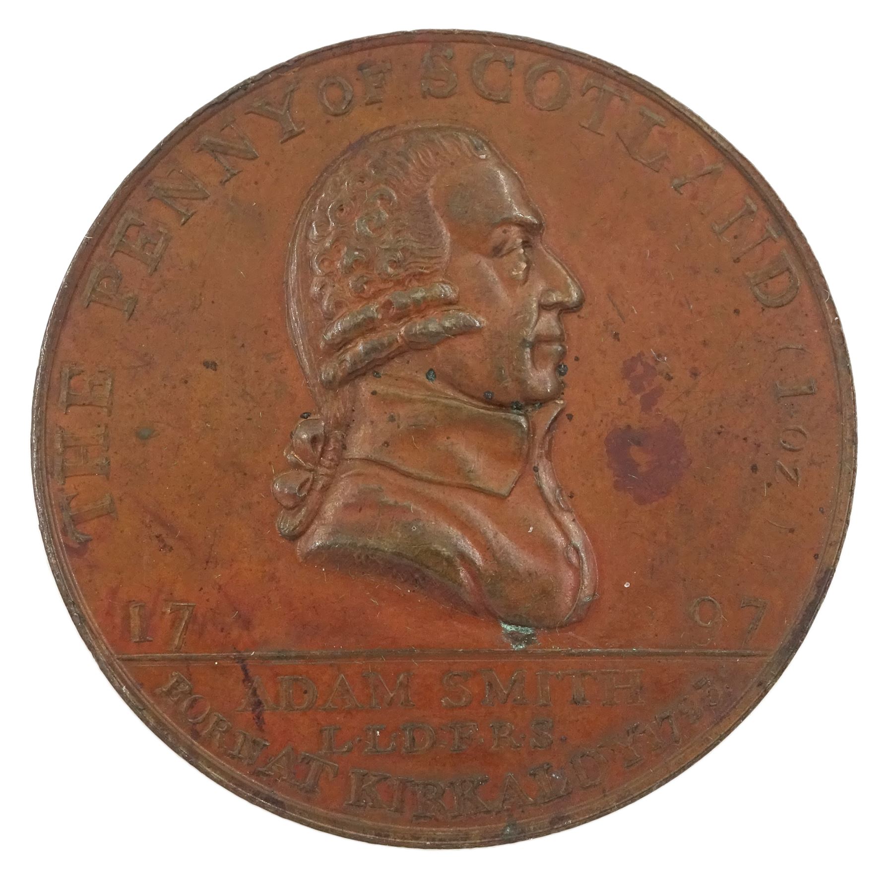 Scotland, The Penny of Scotland, 1797, obverse with legend 'Adam Smith L.L.D:F.R.S. Born At Kirkaldy1723'and reverse 'Wealth of Nations BOOG. JunR. Des', approximately 29.45 grams
