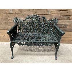Victorian design heavy cast iron garden bench, ornate shaped back with rope twist and ramshead arms H88cm, W100cm
