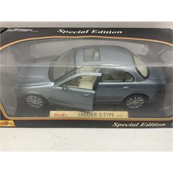 Three Maisto Special Edition 1:18 scale die-cast models - Porsche 550A Spyder, Jaguar 'S' Type and Ferrari 550 Maranello; all boxed; five other unboxed Maisto/Bburago 1:18 scale models; and two Classic Collection lead crystal models of Classic Cars (10)