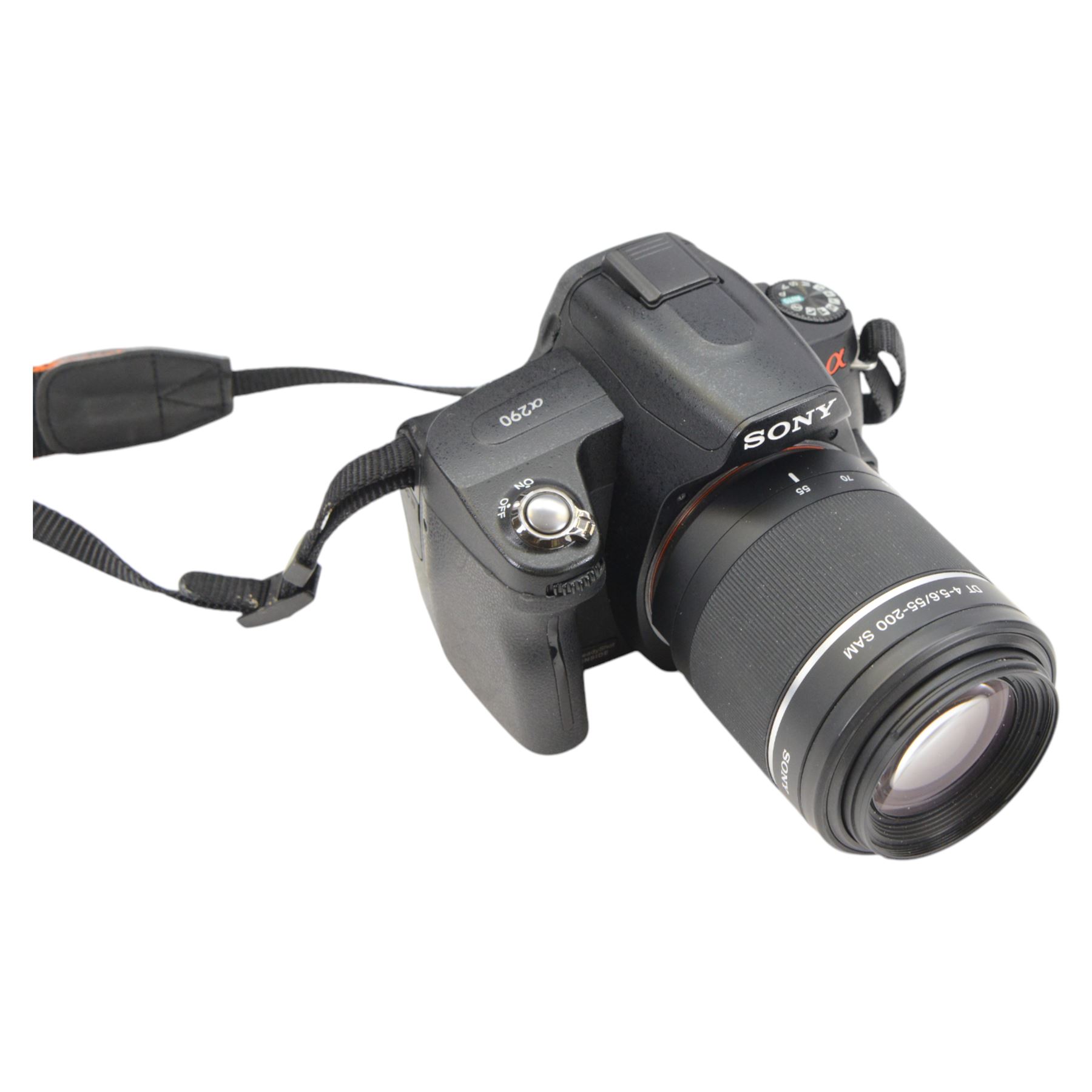Sony A290 DSLR camera serial no. 5315268, with three Sony lenses including F4.5-5.6 75-300mm, boxed, DT F4-5.6 55-200mm lens and a F3.5-5.6 18-55mm lens, together with various accessories including a Ye Digital Remote Control, Manfrotto Element Monopod, Tamron F/3.5-6.3 lens, three Lowepro camera bags and two digital photography camera guide books