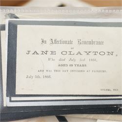 Ephemera including 19th century indenture, Victorian memorial cards and envelopes, sampler by Mary Wilson aged 11, 1940s photographs of George VI and royal family, miniature map of Turin circa 1600 and other items 