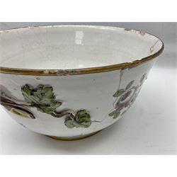 18th century French Faience large soup tureen, decorated with floral sprigs and grape vine handles to the sides and lid, H30cm