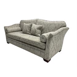 Finline - 'Othello' large three seat sofa, upholstered in light grey silver fabric with foliate pattern