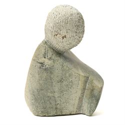 Carved African stone sculptural bust, attributed to Vanassa Rangisse, faint marks to base, H31cm; together with two further stone busts, H24cm (3)