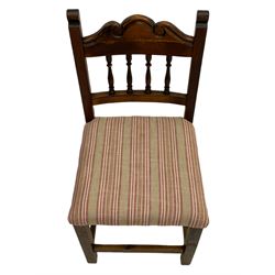 Set eight oak dining chairs, seats upholstered in striped fabric
