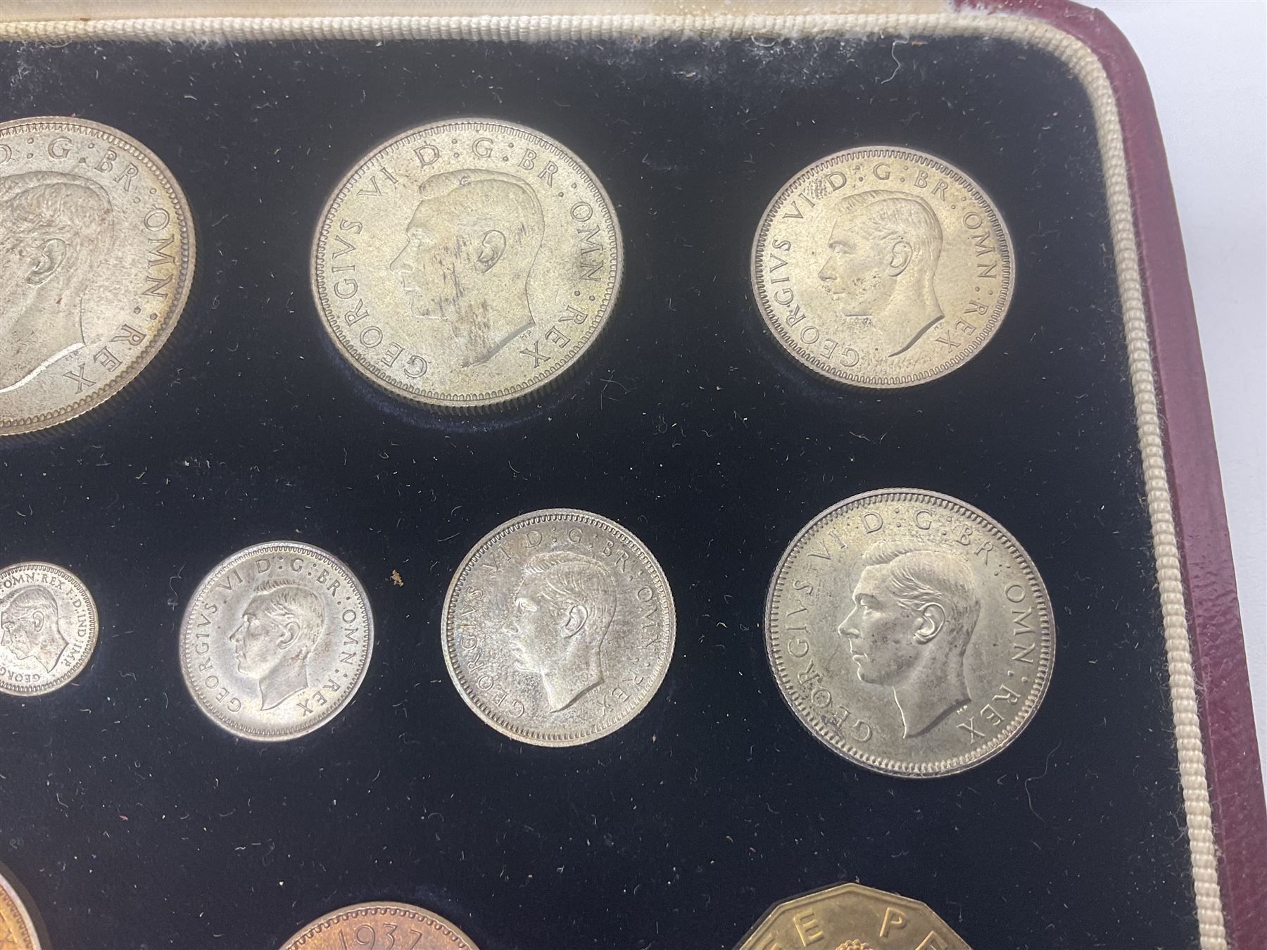 King George VI 1937 specimen coin set, farthing to crown including maundy coinage, in dated case