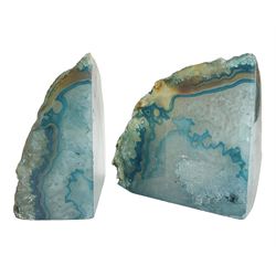 Pair of green agate, natural edged bookends, H10cm