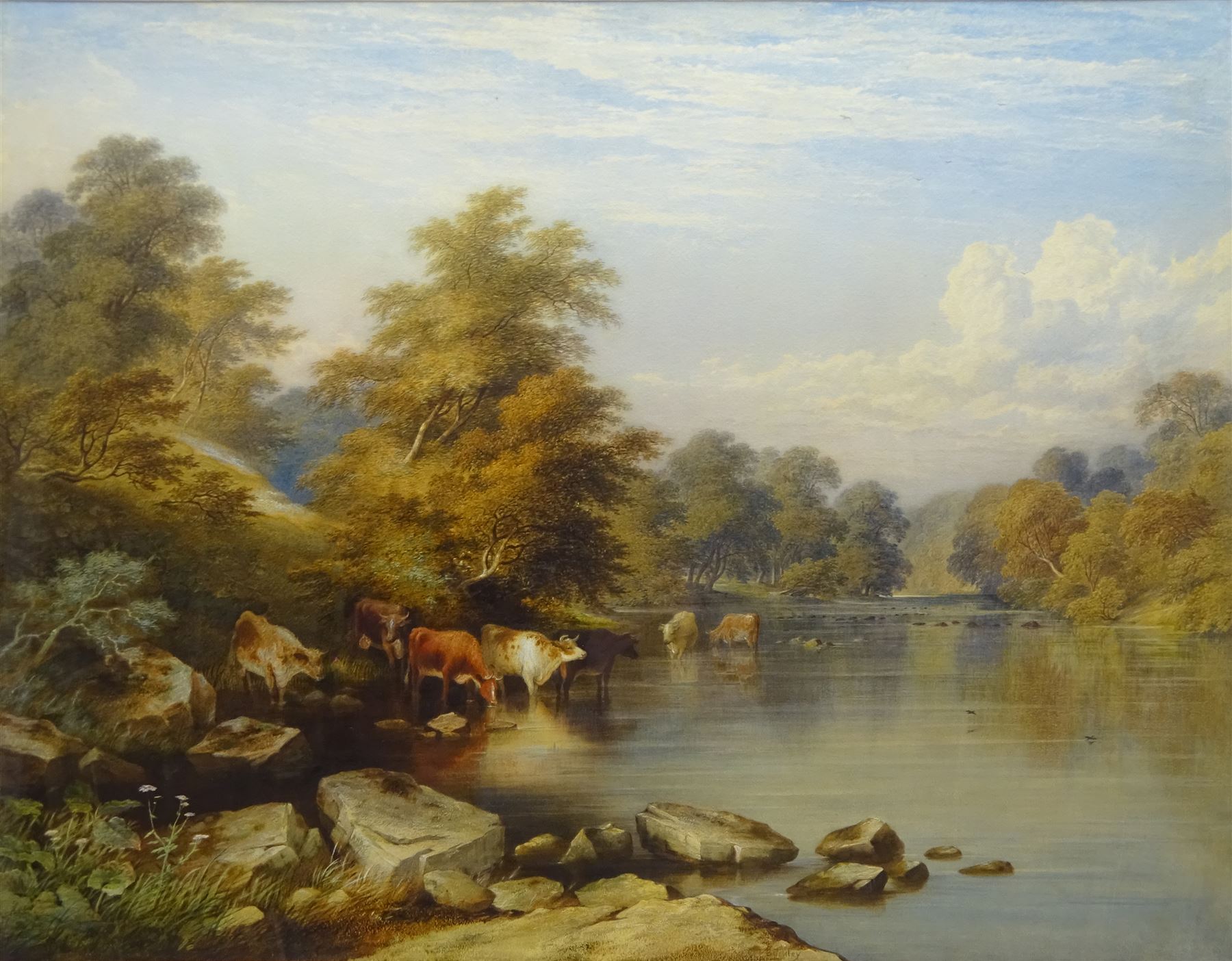 Charles Frederick Buckley (British 1812-1869): Cattle Watering on the Riverside, watercolour signed 62cm x 80cm