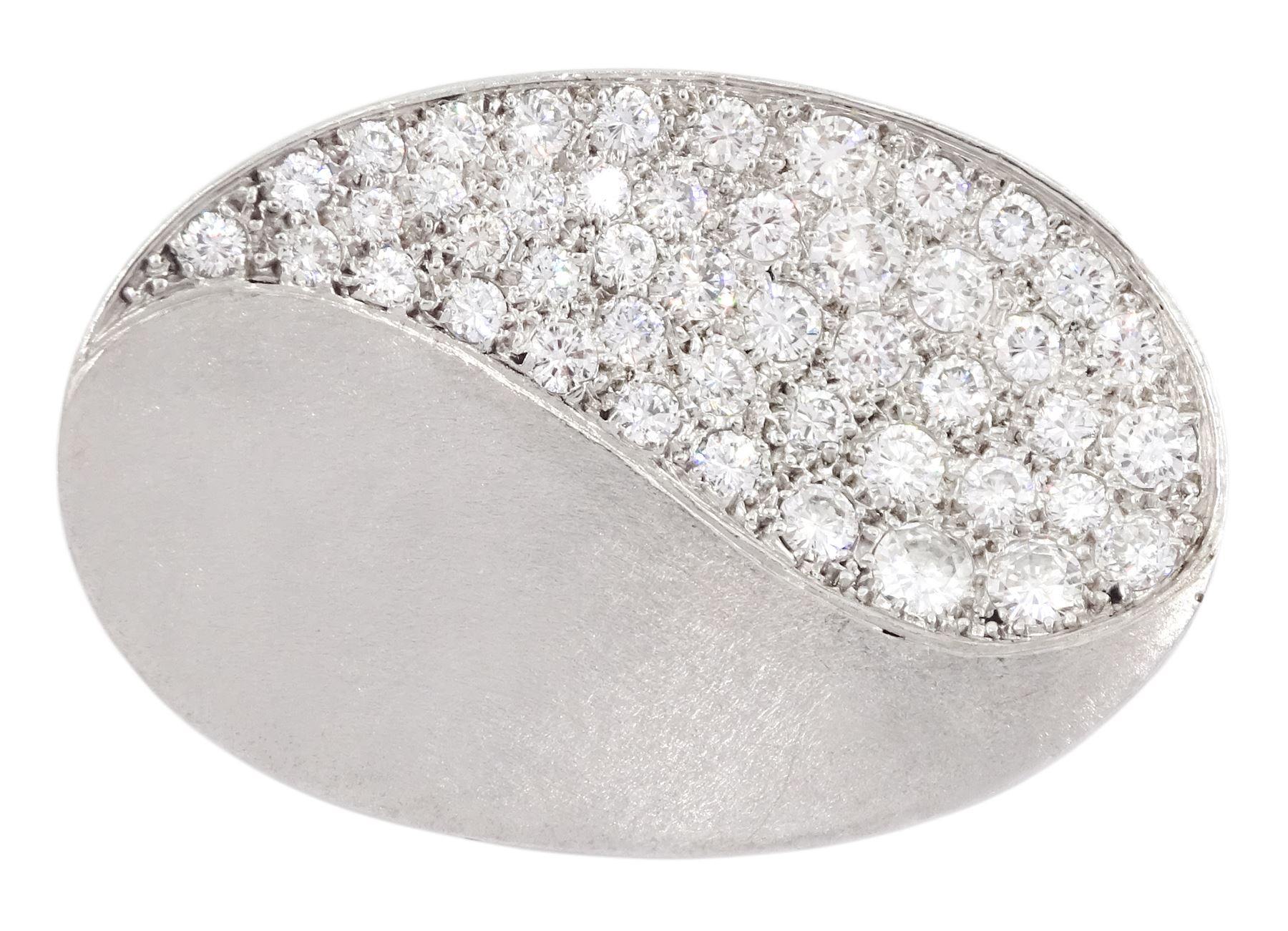 Terry Waldron white gold pave set round brilliant cut diamond oval brooch, stamped