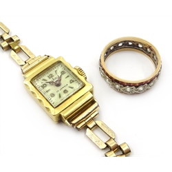  9ct gold dress ring, hallmarked and 18ct gold watch, stamped 750 on gold-plated strap  