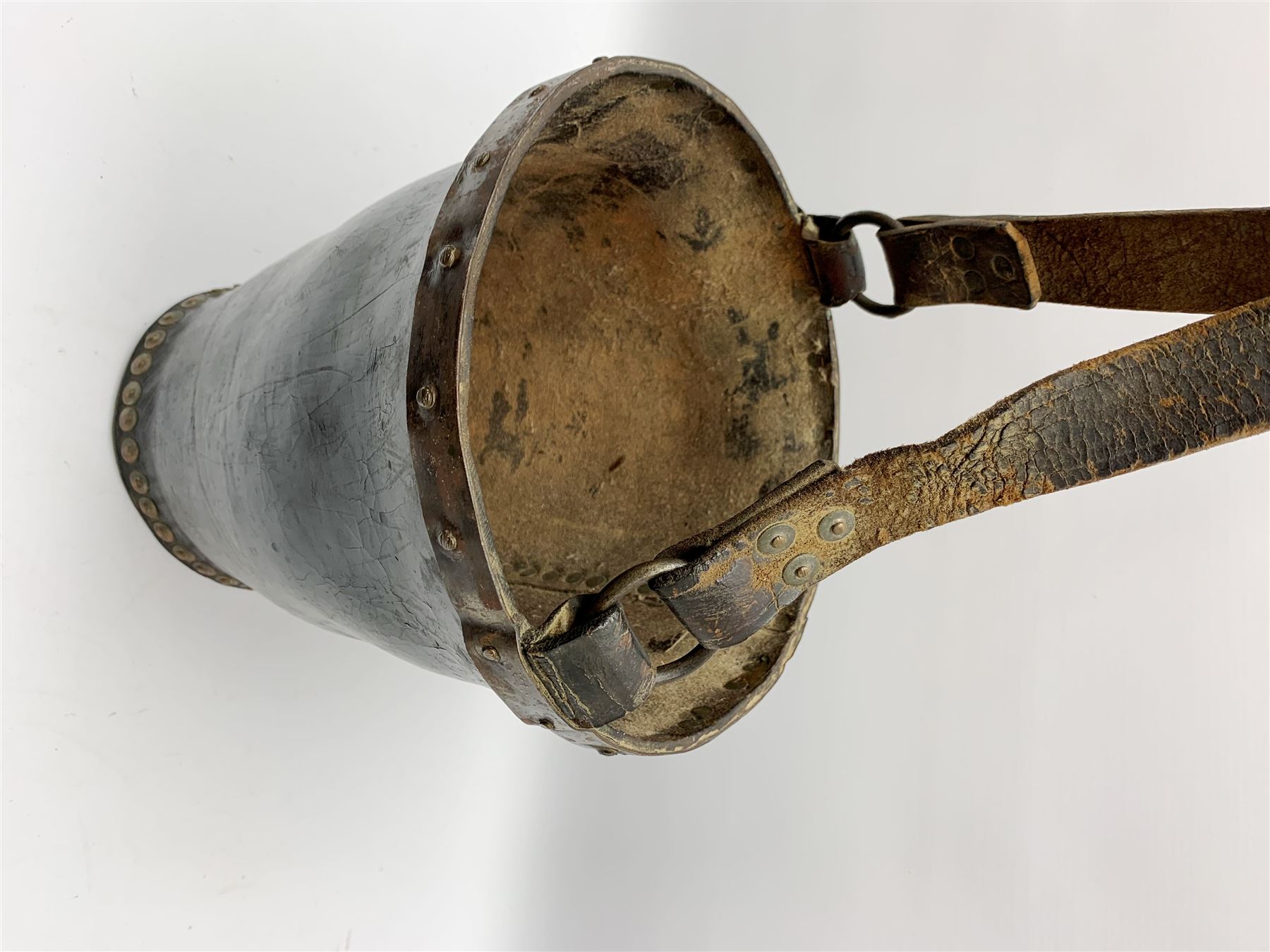 Victorian leather fire bucket with riveted detail and leather carry handle, not including handle H29cm D27.5cm