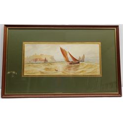 Joseph Eaman (British 1853-1907): Leaving Scarborough Harbour, watercolour signed and dated '98, 21cm x 52cm