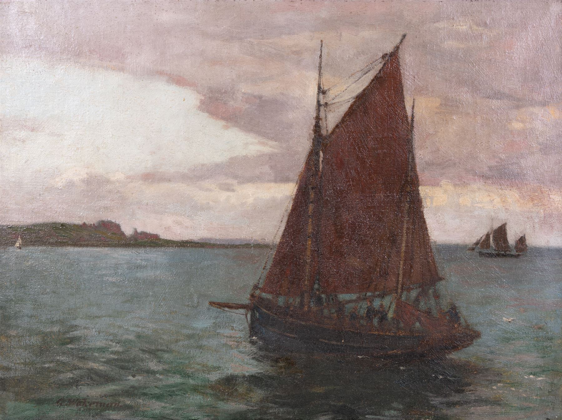 Gerald Hastings Wakeman (Irish 1864-1938): Ships off the Irish Coast, oil on canvas signed 44cm x 60cm
